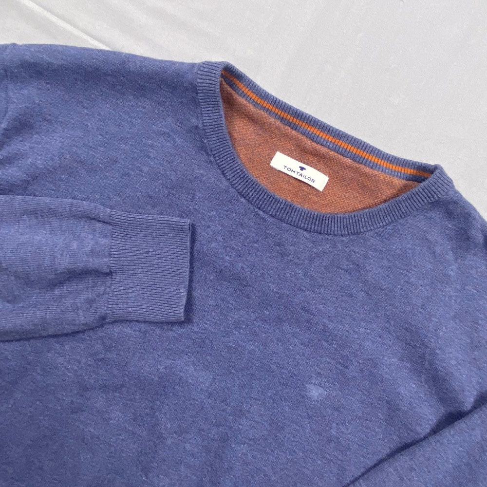 Tom Tailor Pullover Sweater Mens Large Blue Cotton Long Sleeve Logo T EUC